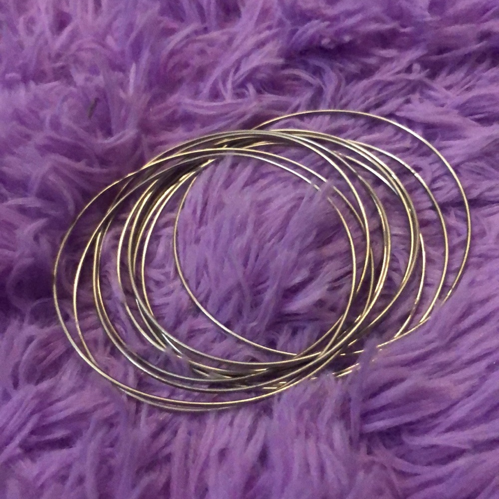 Ten Connected Thin Silver Bangle Bracelets